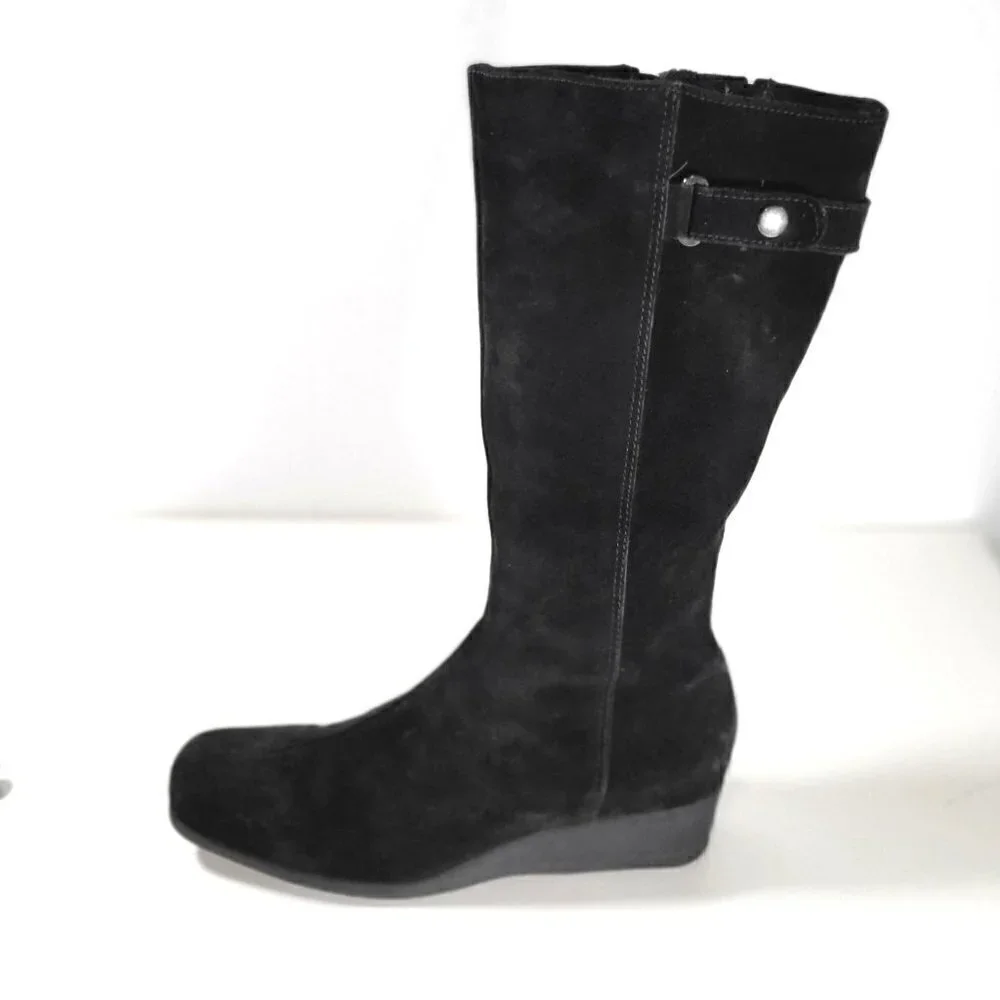 La Canadienne Black Long Knee High Wedge Boots / booties Size Us 8M